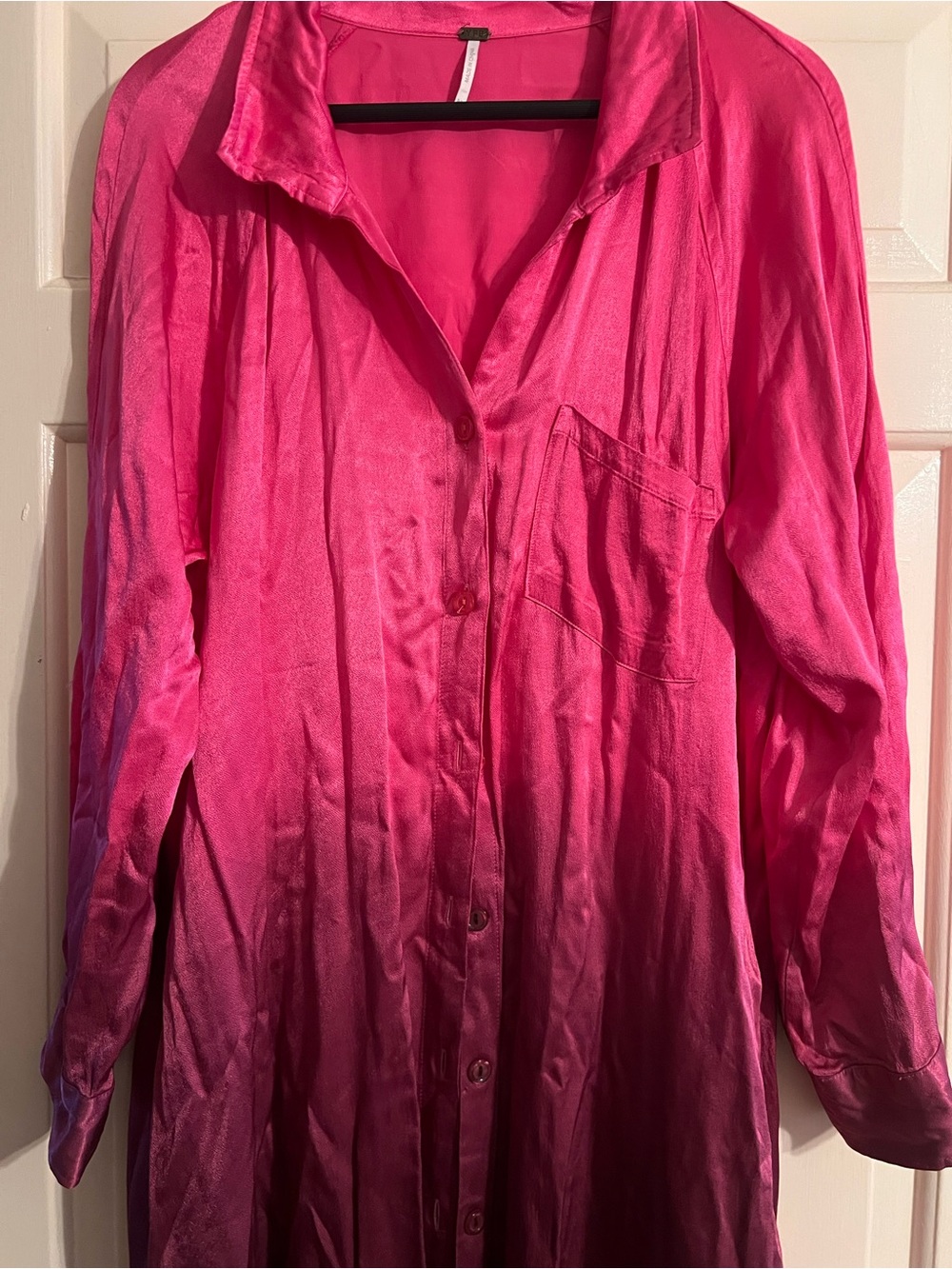 Young fabulous broke Satin Ombre Button-Front Sleeper Shirt Dress Fuchsia pink m - Picture 6 of 8